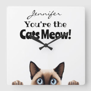 Cuadrado Funny reloj siamés para la pared del gato