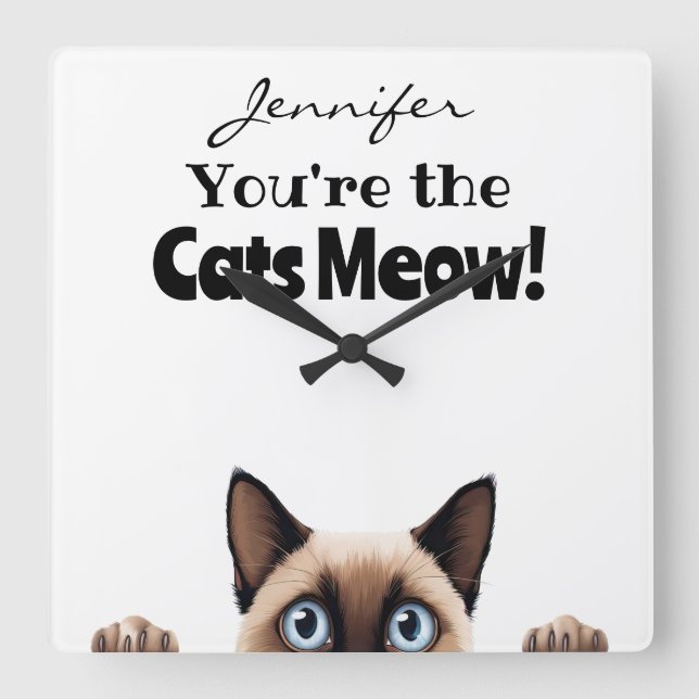 Cuadrado Funny reloj siamés para la pared del gato (Anverso)