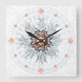 Cuadrado Galletita con botón azul y estrellas del mar Reloj