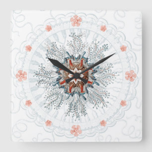 Cuadrado Galletita con botón azul y estrellas del mar Reloj