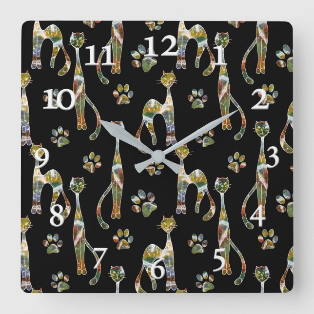 Cuadrado Gatos cortos reloj grande (Anverso)