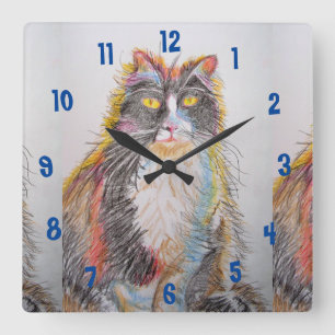 Cuadrado Gatos De Tuxedo Gatos Arte Niños Animales Reloj