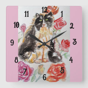 Cuadrado Gatos De Tuxedo Gatos Arte Niños Animales Reloj De