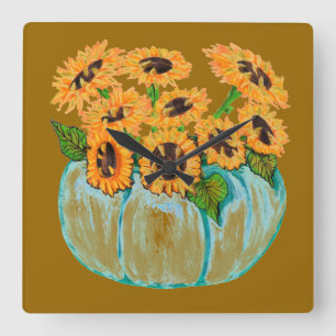 Cuadrado girasoles en reloj de pulpa azul