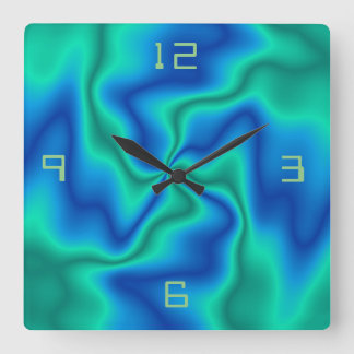 Cuadrado Giro verde azul inusual> Reloj artístico de pared