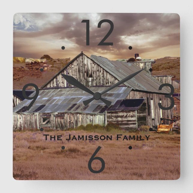 Cuadrado Granero resistido con el reloj personalizado de (Anverso)