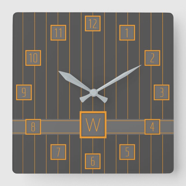 Cuadrado Gris con reloj de pulpa Naranja (Anverso)