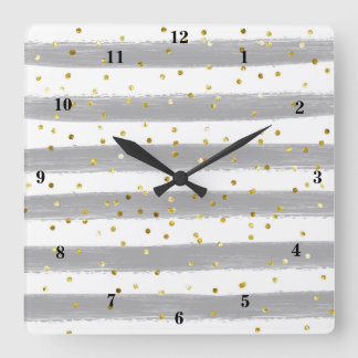 Cuadrado Gris moderno, blanco, rayas de oro, reloj de confe