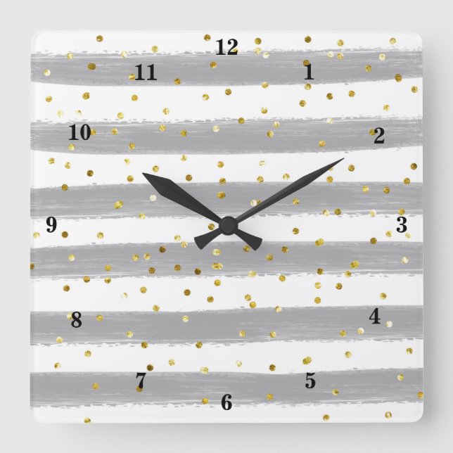 Cuadrado Gris moderno, blanco, rayas de oro, reloj de confe (Anverso)