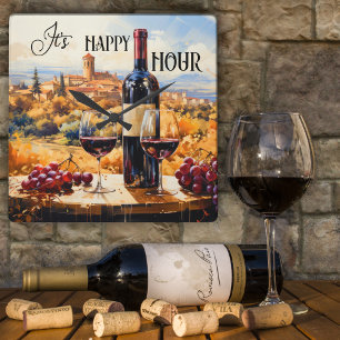 Cuadrado Happy Hour Italiano Paisaje Vino Reloj