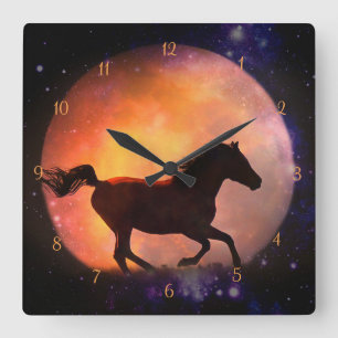 Cuadrado Hermoso caballo de fantasía y reloj lunar