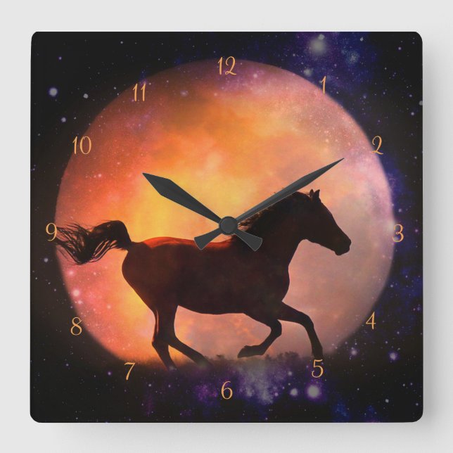 Cuadrado Hermoso caballo de fantasía y reloj lunar (Anverso)
