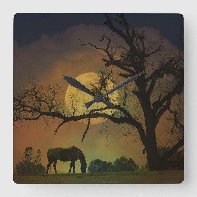 Cuadrado Hermoso caballo en el reloj de la luna de cosecha (Anverso)