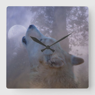 Cuadrado Hermoso lobo y reloj lunar