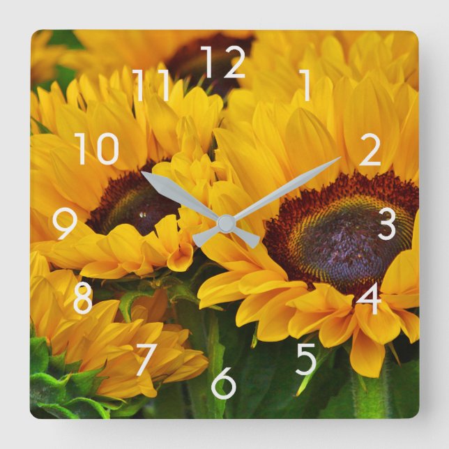 Cuadrado Hermoso reloj de pintura de girasol de verano (Anverso)