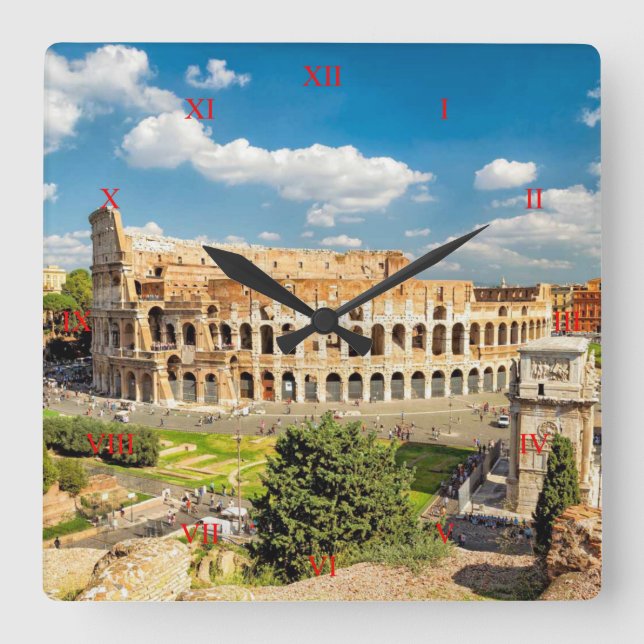 Cuadrado Hermoso reloj mural romano de color (Anverso)
