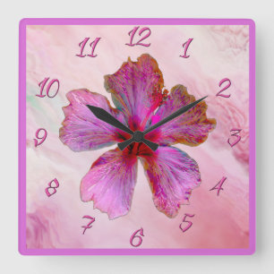 Cuadrado Hibiscus Design Reloj floral en rosa