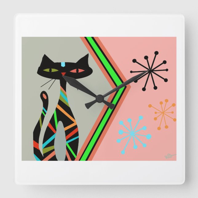 Cuadrado Hogar atómico del gato de reloj moderno de mediado (Anverso)