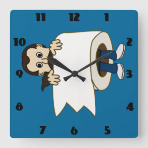Cuadrado hombre rodado en reloj del papel higiénico