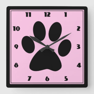 Cuadrado Hora para el reloj rosado de Pawprint de los