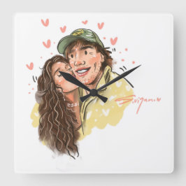 Cuadrado Ilustración de Reloj de Pareja Romántica