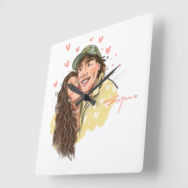 Cuadrado Ilustración de Reloj de Pareja Romántica (Ángulo)
