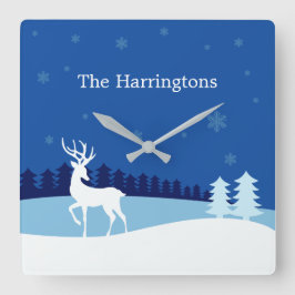 Cuadrado Ilustracion de renos nombre personalizado reloj de
