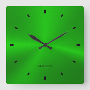 Cuadrado Imagen de reloj con textura metálica verde brillan