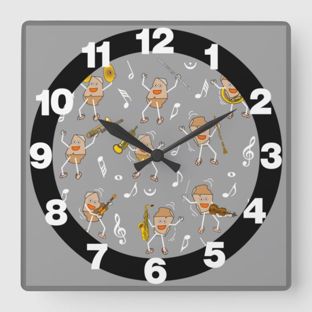 Cuadrado Instrumentos musicales Rock Gran Reloj (Anverso)