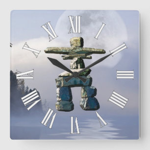 Cuadrado Inukshuk y Wilderness Reloj de arte lunar