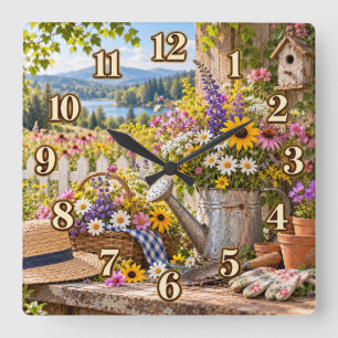 Cuadrado Jardín de flores silvestres Lago de montaña Reloj