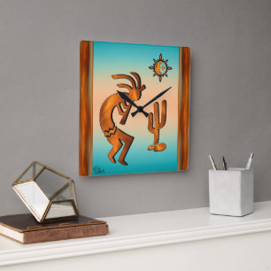 Cuadrado Kokopelli jugando al reloj de la flauta cuadrada e