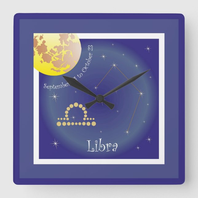 Cuadrado Libra el septiembre 24 to October 23 reloj (Anverso)