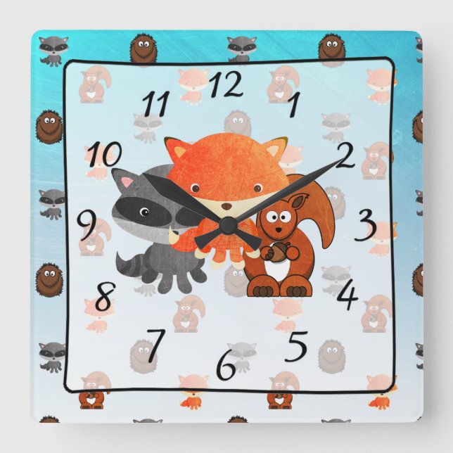 Cuadrado Madera de bosque de madera Reloj de cría de animal (Anverso)
