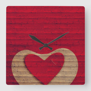 Cuadrado MADERA del GRANERO - rojo, moreno - RELOJ