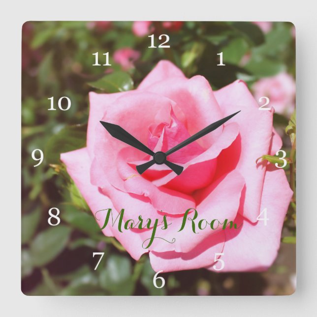 Cuadrado Magnífico reloj rosa flor.Floral (Anverso)
