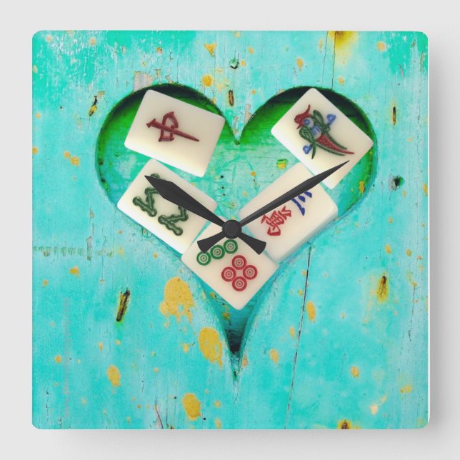 Cuadrado Mahjong llena mi reloj rústico del corazón (Anverso)