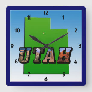 Cuadrado Mapa de Utah y reloj de texto de imagen