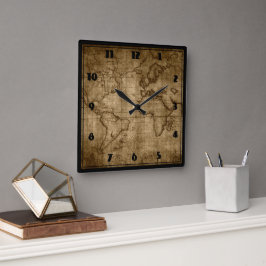 Cuadrado Mapa del Mundo Viejo - Reloj Personalizado