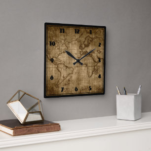 Cuadrado Mapa del Mundo Viejo - Reloj Personalizado