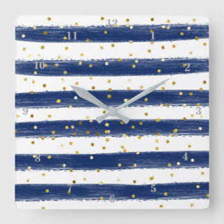 Cuadrado Marina moderna, blanca, rayas de oro, reloj de con