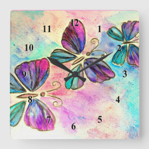 Cuadrado Mariposa de primavera pared reloj acuático arte