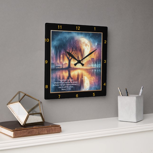 Cuadrado Mark 11:24 Personalizado del reloj de oraciones cr (Oficina)