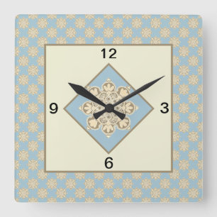 Cuadrado Medallones de reloj de cocina cuadrados sobre azul