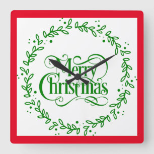 CUADRADO MERRY CHRISTMAS VERDE LLUVIA GRANDES RELOJ