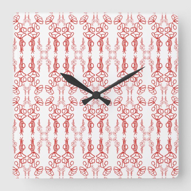 Cuadrado Moda con contorno de amapola rojo en el reloj de p (Anverso)