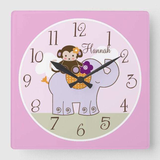 Cuadrado Mono Jacana personalizado sobre el reloj del bebé  (Anverso)