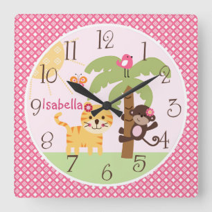 Cuadrado Mono soleado personalizado y reloj de guardería pa