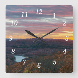 Cuadrado Montañas Ozark Reloj del Muro del Amanecer Otoño