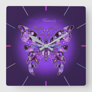 Cuadrado Morado mariposa 31 Reloj redondo